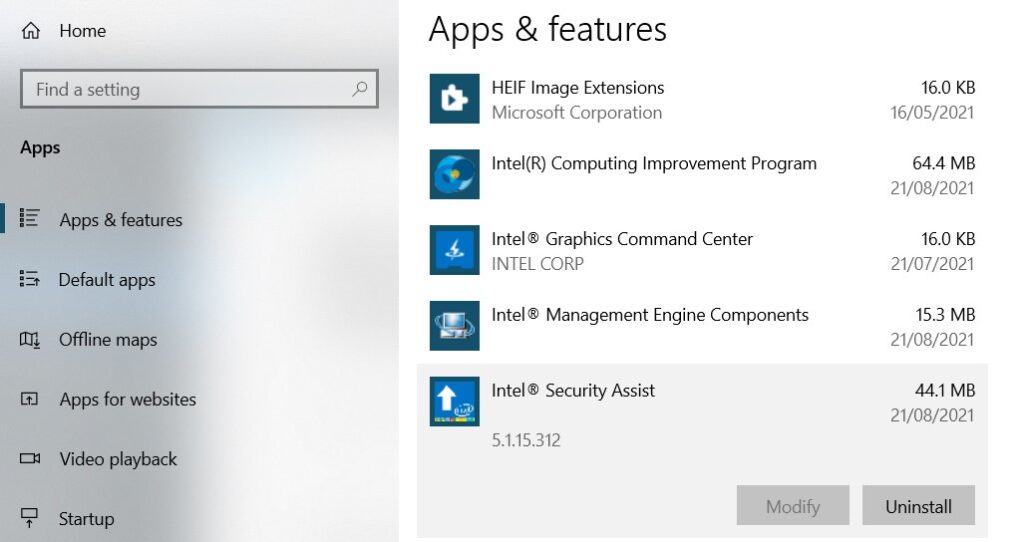 How to uninstall Intel Secure Assistance?