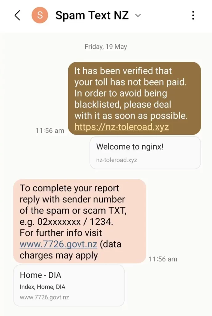 Report Scam messages to Department of Internal Affair New Zealand